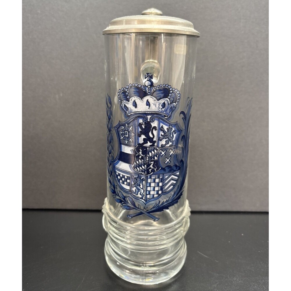 SAHM .5L Glass Beer Stein Mug Pewter Lid